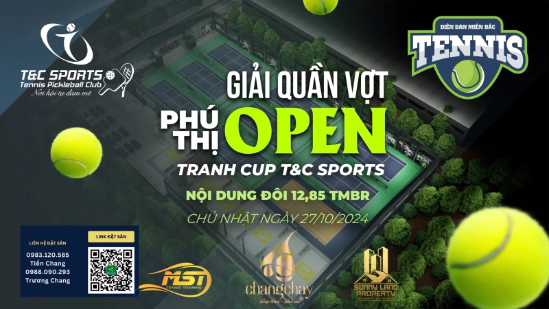 GIẢI QUẦN VỢT PHÚ THỊ OPEN TRANH CUP T&C SPORTS NỘI DUNG ĐÔI 12,85 TMBR