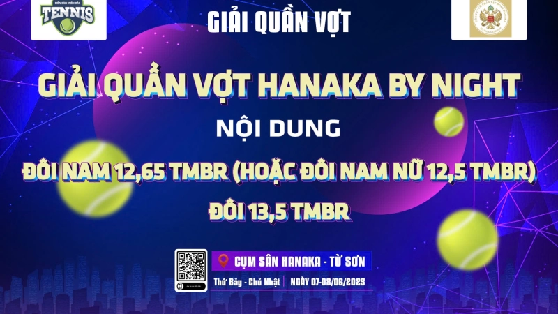 GIẢI QUẦN VỢT HANAKA BY NIGHT NỘI DUNG ĐÔI 13,5 TMBR Chủ Nhật Ngày 08/06/2025