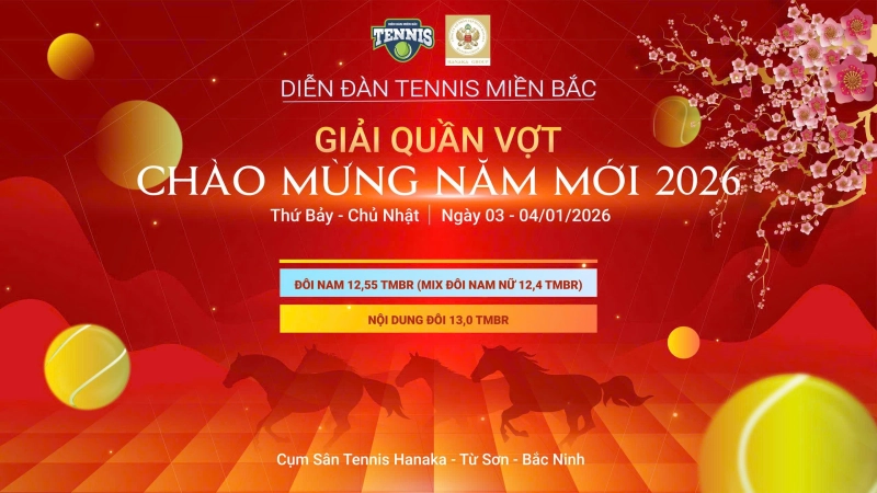 GIẢI QUẦN VỢT CHÀO MỪNG NĂM MỚI 2026 NỘI DUNG ĐÔI NAM 12,55 TMBR(MIX ĐÔI NAM NỮ 12,4 TMBR) Thứ Bảy Ngày 03/01/2026