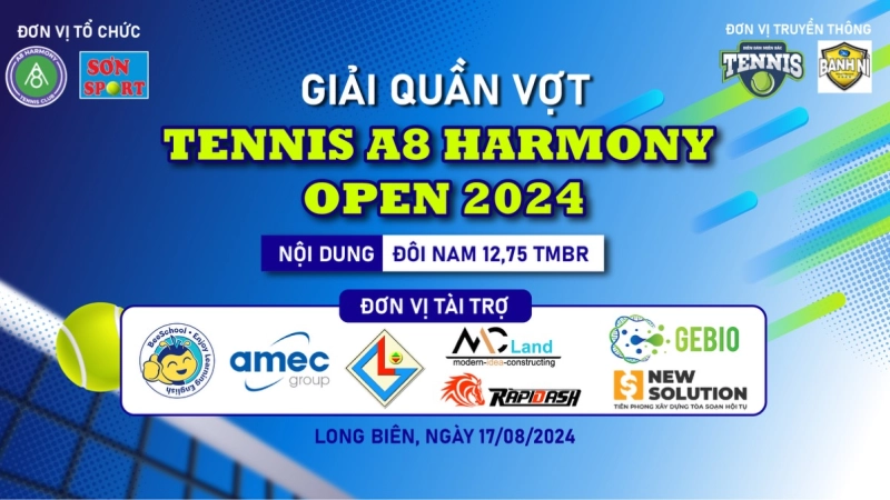 Giải Quần Vợt Tennis A8 Harmony  Open 2024 Nội Dung Đôi Nam 12,75 TMBR